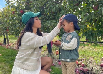 Boston Apple Picking Fall Family Outfits (mom, toddler son)