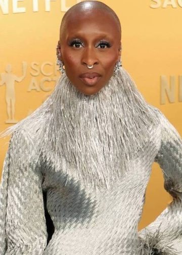Cynthia Erivo Becomes a Disco Ball in Silver Dress Hanging by a Strap
