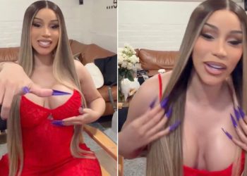 Cardi B’s Long Nails Steal the Show From Bold Stringy Dress
