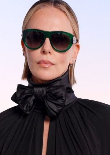 Charlize Theron Layers Micro Miniskirt & Sheer Tights Under Dior Cape